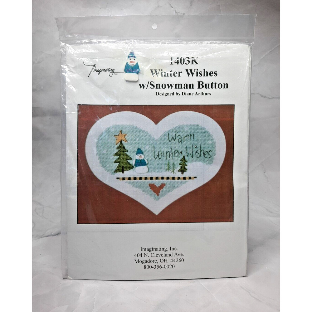 Imaginating Counted Cross Stitch Kit 1403K Winter Wishes w Snowman Button